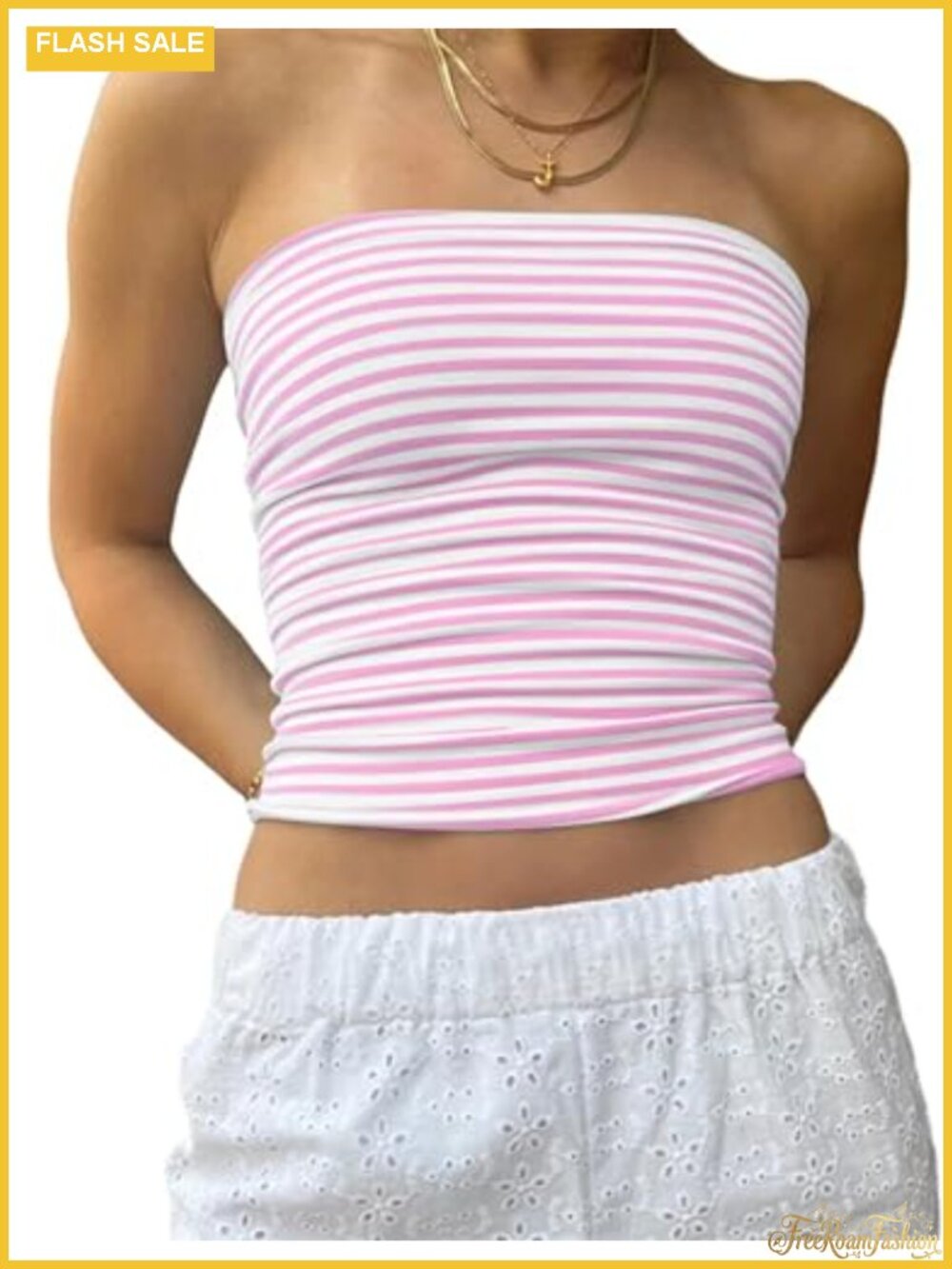 Cotton Blend Strapless Striped Bandeau Tube Top Sleeveless Rave Club Party Fit